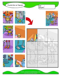 Puzzle Kes Yapıştır Çalışma Sayfaları